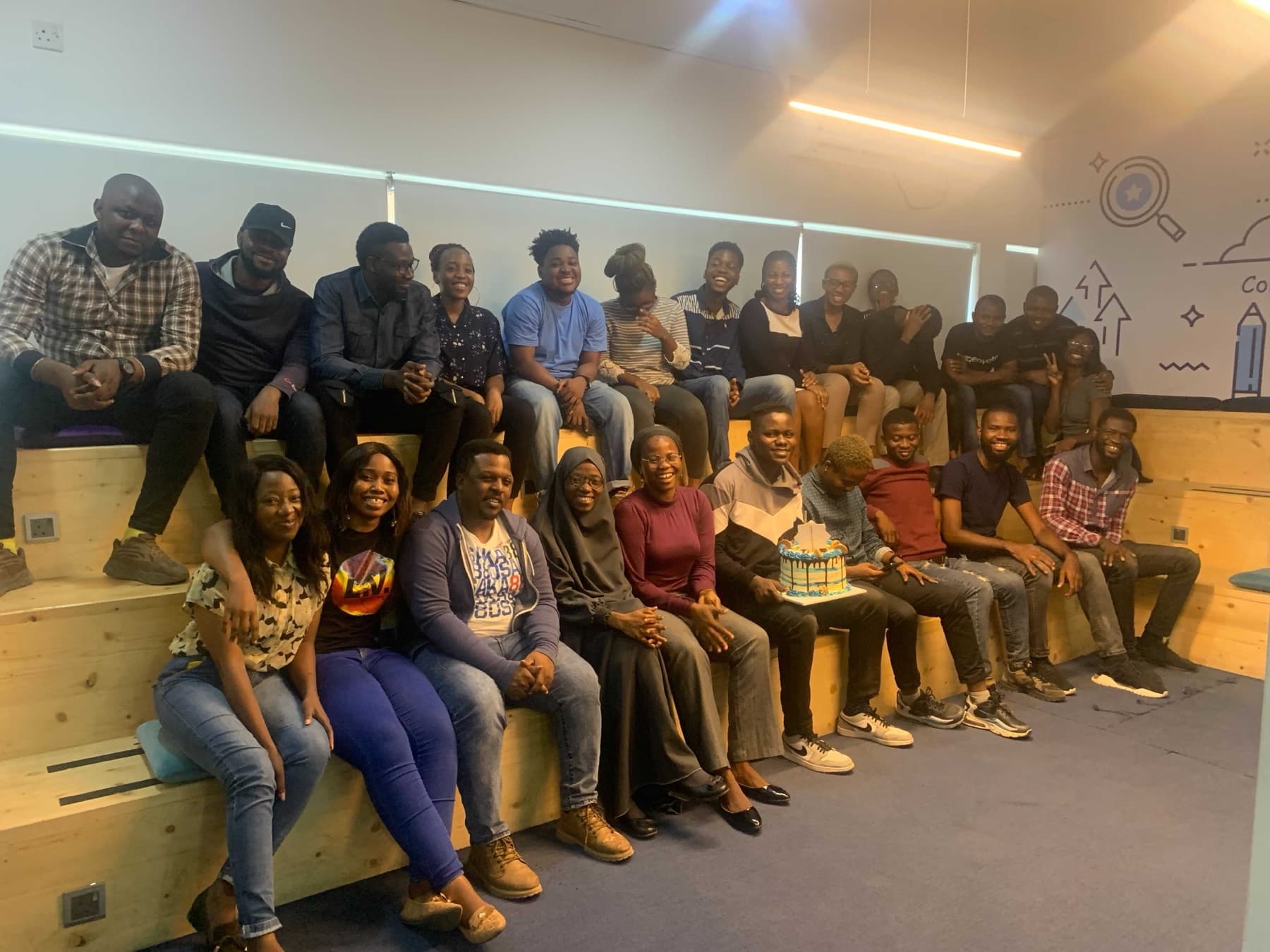 Ademola with developers at a start-up bootcamp