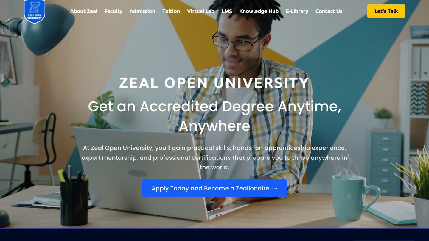 Zeal Open University on desktop